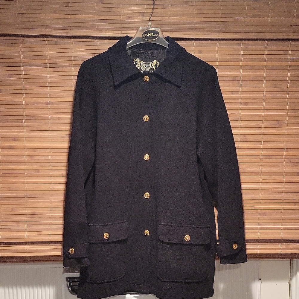 Vintage St. John Black Pea Coat with Gold Buttons